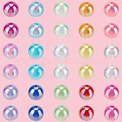 15色透明アクリルビーズ  ab色メッキ  ラウンド  ミックスカラー  10mm  穴：1.8mm  約15PCS /カラー&nbsp;MACR-PA0001-04C