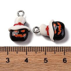 ハロウィーンのテーマの不透明樹脂ペンダント  プラチナメッキ鉄ループ付き  カボチャ  17.5x12x6.5mm  穴：2mm&nbsp;RESI-D075-01B