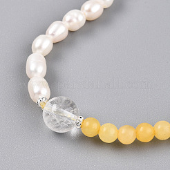 Round Natural Fresh Water Pearl & Quartz Crystal Beaded Wrap Bracelets for Women&nbsp;BJEW-T022-11