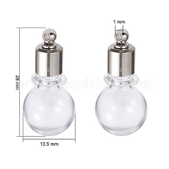 透明なガラス願いペンダント  プラチナメッキ真鍮パーツ  ラウンド  28x13.5mm  穴：1mm  15個/セット&nbsp;GLAA-YW0001-02P