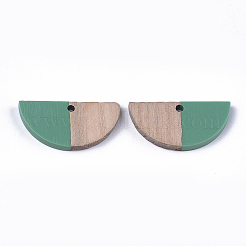 レジン＆ウッドセミサークルペンダント  半円  シーグリーン  14x28x3~3.5mm  穴：2mm&nbsp;LS-RESI-S358-54D