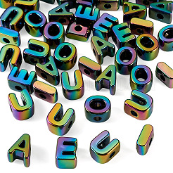 50 個 5 スタイル UV メッキ不透明アクリルビーズ  虹色の  文字 aeiou  カラフル  20.5x8~18x13.5mm  穴：6mm  10個/スタイル&nbsp;PACR-TA0001-31E