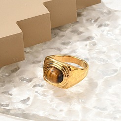 Oval Natural Tiger Eye Finger Rings&nbsp;RJEW-Q007-06G