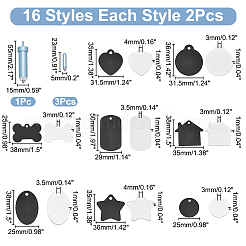 32個 16スタイル アルミ熱転写ペンダント  空白のタグ  混合図形  25~50x25~38x1mm  穴：3~4mm  2個/スタイル&nbsp;ALUM-WR0001-03