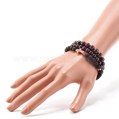 Natural Garnet & Lava Rock Round Beads Stretch Bracelets Set&nbsp;BJEW-JB06982-01