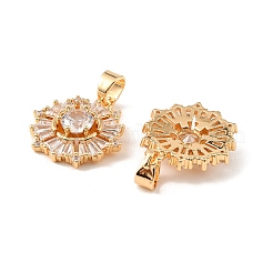 真鍮と透明キュービックジルコニアのペンダント  花のチャーム  18KGP本金メッキ  20x18.5x5mm  穴：5.5x4mm&nbsp;KK-G558-06G
