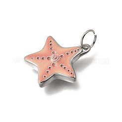 304ステンレススチールエナメルペンダント  ステンレス鋼色  ヒトデ  18x17x3.5mm  穴：4.5mm&nbsp;STAS-F359-01A-P