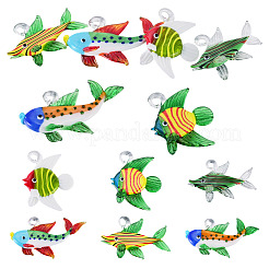 手作りランプワークペンダント  魚のチャーム  春の緑  31~47x36~71x11.5~17.5mm  穴：4.5~5.5x3.5~4.5mm  1個/スタイル&nbsp;LAMP-TA0002-76B