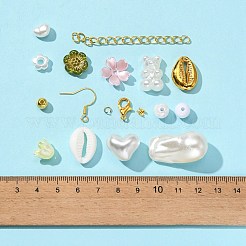 Diyイミテーションパールイヤリングブレスレットネックレスメイキングキット  フラワー & クマ & ハート & シェル & ラウンド アクリル & プラスチック ビーズを含む  真鍮のピアスフック  ミックスカラー&nbsp;DIY-FS0003-09