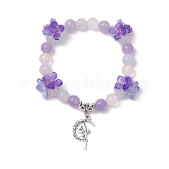 Natural Aquamarine & Rose Quartz & Amethyst Round Beaded Charm Bracelets&nbsp;BJEW-TA00615-01