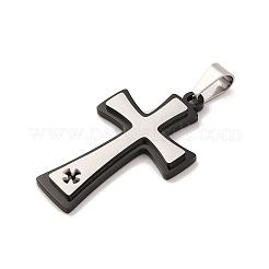 304ステンレスペンダント  クロスチャーム  宗教  ブラック＆ステンレス鋼色  42x25x3.5mm  穴：4.6x7.8mm&nbsp;STAS-Z080-12B