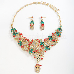 Christmas Santa Claus & Leaf Alloy Rhinestone Pendant Necklace & Stud Dangle Earrings Sets&nbsp;WGF6AE0-01