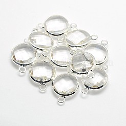 銀色メッキ真鍮ガラスリンクコネクター  フラットラウンド  ミックスカラー  14.5x8.5x3mm  穴：2mm&nbsp;GLAA-J011A-S