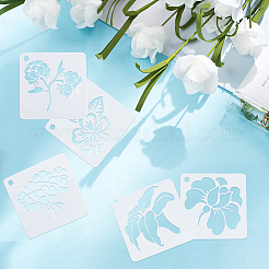 20個の花ペットプラスチックくり抜き描画絵画ステンシルテンプレート  ホワイト  76x76x0.3mm  穴：6mm&nbsp;DIY-GF0012-41