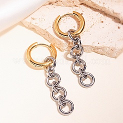 304 Stainless Steel Flat Round Link Chain Tassel Hoop Earrings&nbsp;WGAE672-03
