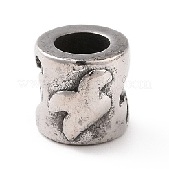 304ステンレススチールヨーロピアンビーズ  大穴ビーズ  鳥を持つ列  アンティークシルバー  10x10mm  穴：6mm&nbsp;STAS-M301-28AS