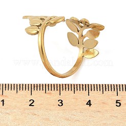 304ステンレススチール製調節可能な女性用オープンカフリング  18KGP本金メッキ  葉  内径：19mm&nbsp;RJEW-U060-03G-G