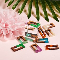 樹脂＆ウォールナットウッドペンダント  長方形  ミックスカラー  28x15x3mm  穴：2mm  6色  2個/カラー  12個/セット&nbsp;RESI-SZ0001-14