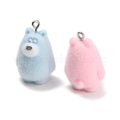 不透明樹脂のペンダント  クマのチャーム  プラチナ鉄ループ付き  ミックスカラー  28x20x19mm  穴：2mm&nbsp;FIND-E060-05