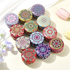 12個 12種類のプリントブリキ箱  蓋付き  ジュエリー、アロマセラピーキャンドル、キャンディーボックス  花柄  ミックスカラー  6.3x4cm  1個/スタイル&nbsp;CON-YWC0001-09