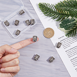 チベットスタイルの合金製ドレッドヘア編みビーズ10個  ヘアスタイリング用  コラム  11.5x10mm  穴：6.5mm&nbsp;OHAR-DC0001-06B