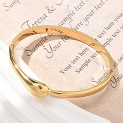 女性用304ステンレススチールヒンジ付きバングル  ティアドロップ  イオンプレーティング（ip）  14KGP本金メッキ  内径：1-7/8x2-3/8インチ（4.9x5.9cm）&nbsp;AJEW-P127-14G