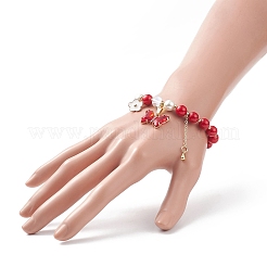Round Natural Mashan Jade & Shell Pearl Beaded Stretch Bracelet&nbsp;BJEW-TA00191-03