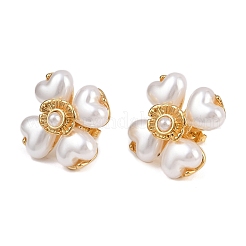 304ステンレススチールフラワースタッドピアス  プラスチック模造パールと  18KGP本金メッキ  27.5x27.5mm&nbsp;LS-EJEW-A138-09G