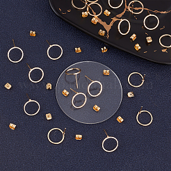 20 個の真鍮のスタッドのイヤリングパーツ  リング  ニッケルフリー  20個のイヤーナット付き  18KGP本金メッキ  12mm  ピン：0.7mm&nbsp;KK-BBC0002-82
