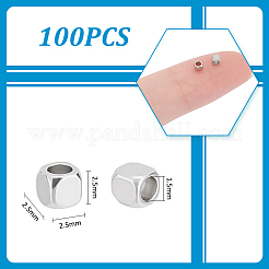 304ステンレススチールビーズ100個  キューブ  多面カット  ステンレス鋼色  2.5x2.5x2.5mm  穴：1.5mm&nbsp;STAS-UN0056-57