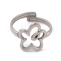 変色しない304ステンレススチール製中空フラワーカフリング女性用  ステンレス鋼色  花：16x13mm  内径：18mm&nbsp;RJEW-G322-07P
