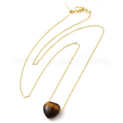 Natural Tiger Eye Heart Pendant Necklace with Golden Alloy Cable Chains&nbsp;NJEW-G116-01B