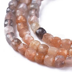 天然石サンストーンビーズ連売り  多面カット  キューブ  3.5~4x3.5~4x3.5~4mm  穴：0.7mm  約106個/連  16.14インチ（41cm）&nbsp;G-E560-A14