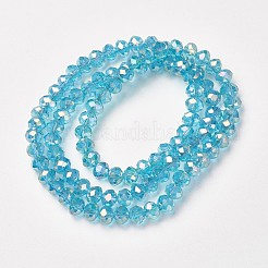電気メッキ透明ガラスビーズ連売り  フル虹メッキ  多面カット  ロンデル  シアン  3x2mm  穴：0.8mm  約150~155個/連  15~16インチ（38~40cm）&nbsp;EGLA-A034-T2mm-T09