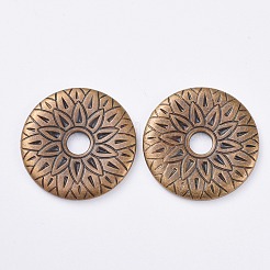 CCBプラスチックビーズ  花付きフラットラウンド  アンティークブロンズ  31x3mm  穴：6mm&nbsp;CCB-G007-19AB