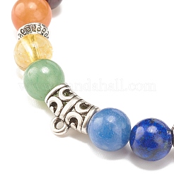 Natural Lava Rock & Mixed Stone & Alloy Tube Stretch Bracelet with Lampwork Evil Eye&nbsp;BJEW-JB08320-01