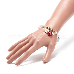 8 個 8 スタイル アクリル ラウンド ビーズ ストレッチ ブレスレット セット  フラワー & バルーン & ユニコーン & 言葉の愛 合金エナメル & プラスチック パール チャーム スタッカブル ブレスレット 女性用  ゴールドカラー  内径：2-1/8インチ（5.25cm）  1個/スタイル&nbsp;BJEW-JB08983
