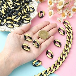 100個のアクリルリンキングリング  クイックリンクコネクタ  カーブチェーン製作用  ツイストオーバル  黄金メッキ  ブラック  17x23x5.5mm&nbsp;SACR-CJ0001-34