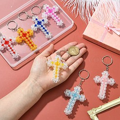 7Pcs 7 Colors Cross Acrylic Keychain with Iron Ring for Keychain&nbsp;KEYC-CJ0001-13