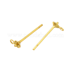 304ステンレススチールスタッドピアス金具  片穴パーツ用  18KGP本金メッキ  6x4mm  穴：0.8mm  ピン：12x0.8mm&nbsp;STAS-P370-02B-G