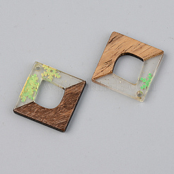 Transparent Resin & Walnut Wood Pendants&nbsp;RESI-S389-024A-D01