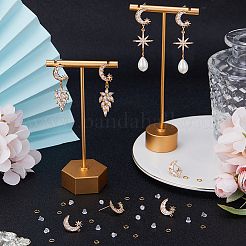6Pcs Brass Pave Clear Cubic Zirconia Moon with Star Stud Earring Findings&nbsp;DIY-CN0002-74
