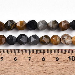 天然石ペトリファイドウッドビーズ連売り  多面カット  スターカットラウンドビーズ  7~8x6~7.5x6~7.5mm  穴：1mm  約48~49個/連  14.17~15.35''（36~39センチメートル）&nbsp;G-T139-8mm-52