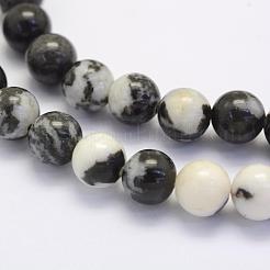 天然黒ゼブラジャスパービーズ連売り  ラウンド  8~8.5mm  穴：1mm  約49個/連  15.7インチ（40cm）&nbsp;G-G697-F02-8mm