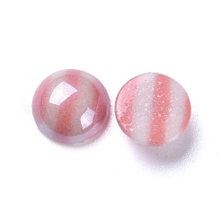 不透明ガラスカボション  縞模様  半円  鮭色  8x3.5mm&nbsp;GGLA-S038-11F-8mm