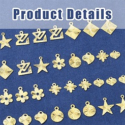 32個8スタイルラックメッキ真鍮チャーム  長持ちメッキ  鉛フリー＆カドミウムフリー  18KGP本金メッキ  混合図形  7~13.5x7.5~12.5x0.5~1mm  穴：1~1.2mm  4個/スタイル&nbsp;KK-FS0001-53