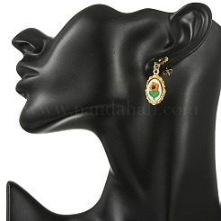 304 Stainless Steel & Cloth Embroidery Stud Dangle Earrings&nbsp;EJEW-JE07296
