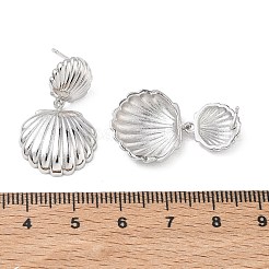 女性用真鍮製スタッドピアス  ラックめっき  長持ちメッキ  鉛フリー＆カドミウムフリー  プラチナ  シェル形状  29x17mm&nbsp;EJEW-A167-02A-P
