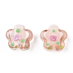 手作りのでこぼこランプワークビーズ  スモモの花  ビスク  13.5~14.5x15x8~10mm  穴：1.5~1.8mm&nbsp;LAMP-N024-04F