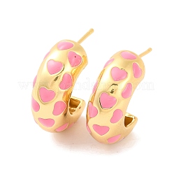 Brass & Enamel Heart Stud Earrings for Women&nbsp;EJEW-U015-01G